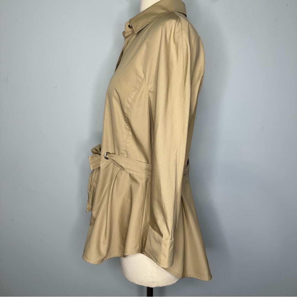 Max Mara Women’s Cuneo Beige 3/4 Sleeve Cotton Peplum Waist Belted Top Size 10 - Picture 4 of 16